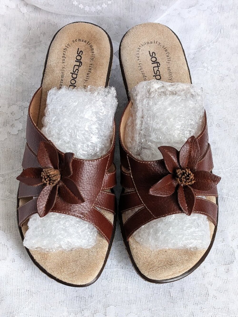 NEW Softspots Soft Spots Brown Tan Leather Slip On Open Toe Sandals Size 8.5 WW